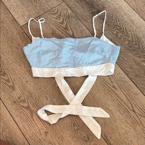 Beach Bunny Blue and White Striped Wrap Top